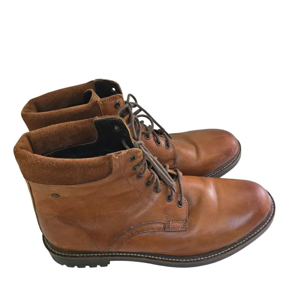 Base London Elk Leather Boots Lace Up Lug Sole Cognac Size 44/11